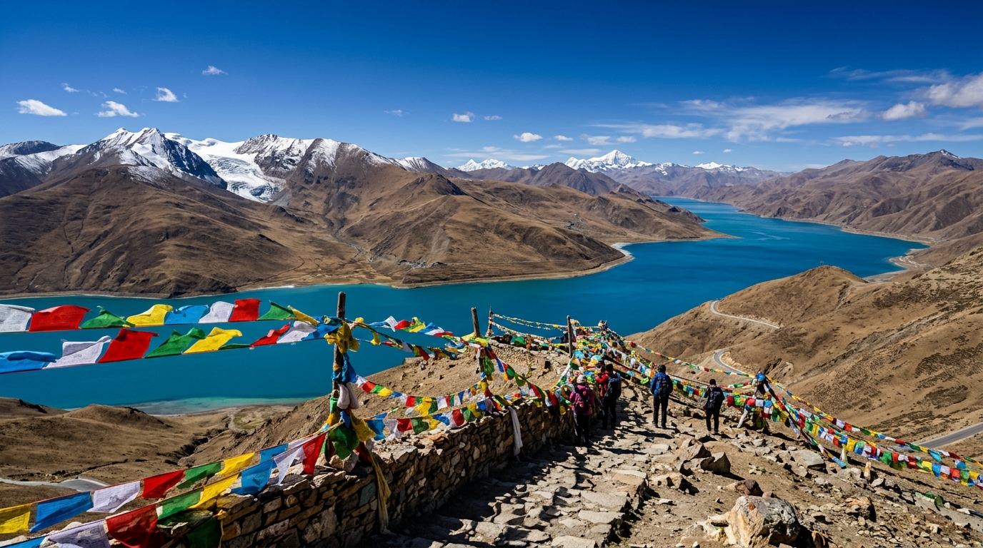 Sacred Turquoise Waters of Yamdrok Lake from Gampala Pass